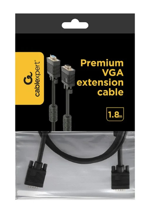 Кабель удлинитель Cablexpert VGA-VGA (M/F), HD15 с 2-мя фер. кольцами, 1.8 м, черный (CC-PPVGAX-6B)